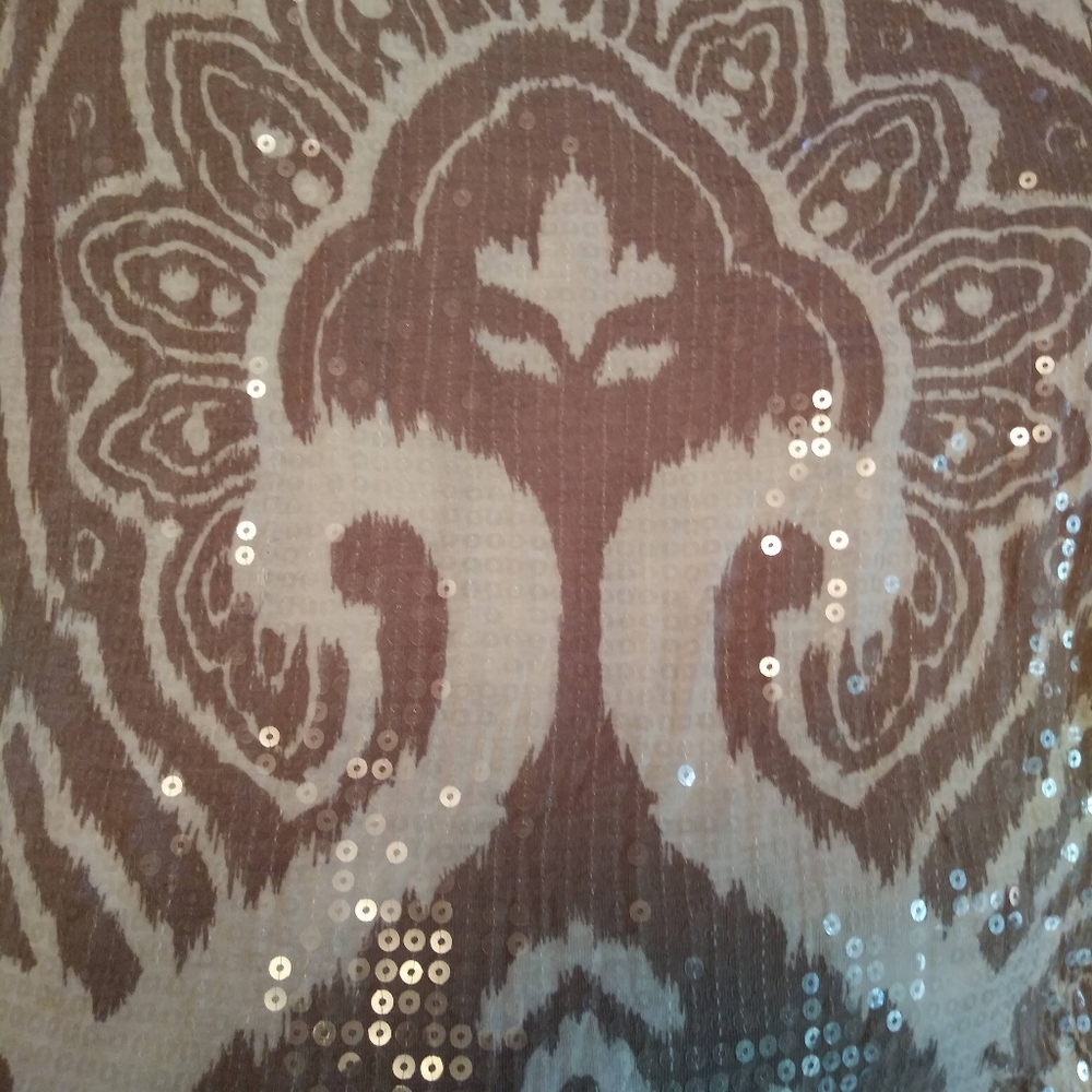 INC BEIGE CREAM SEQUINS CAP SLEEVE TOP SIZE S - Picture 3 of 5